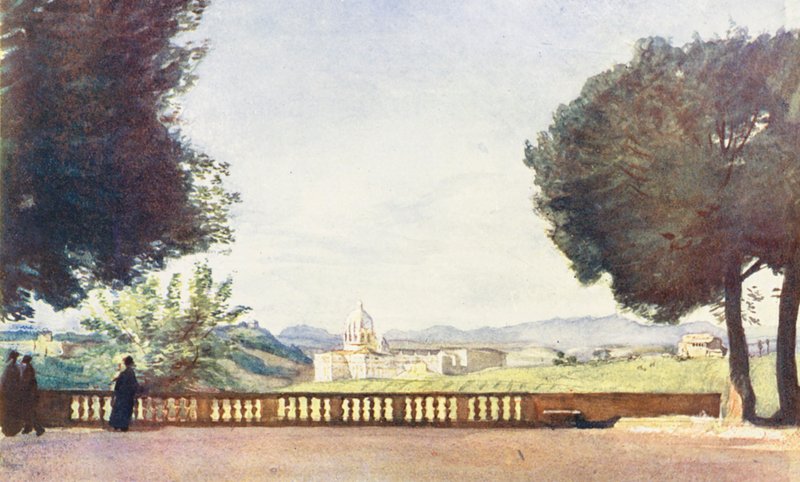 Rom: S:t Peterskyrkan från Villa Pamphili Doria (färglitografi) av Aubrey Waterfield