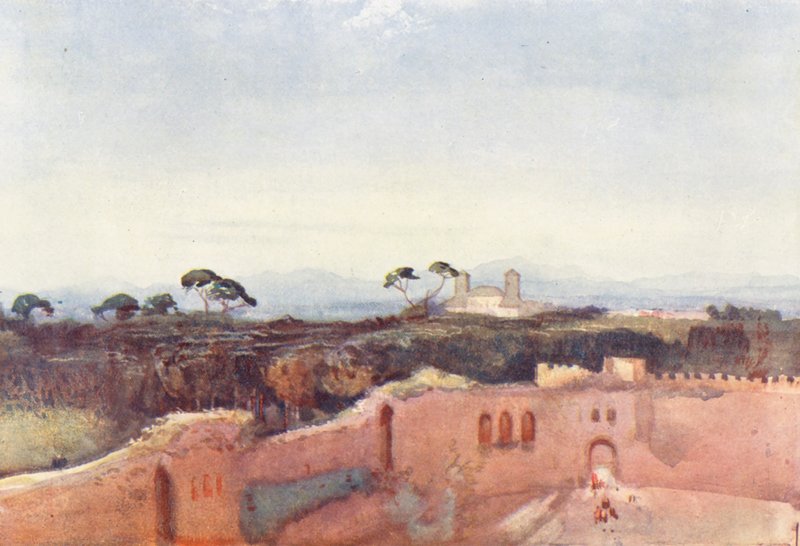 Rom: Villa Borghese från ett tak (färglitografi) av Aubrey Waterfield