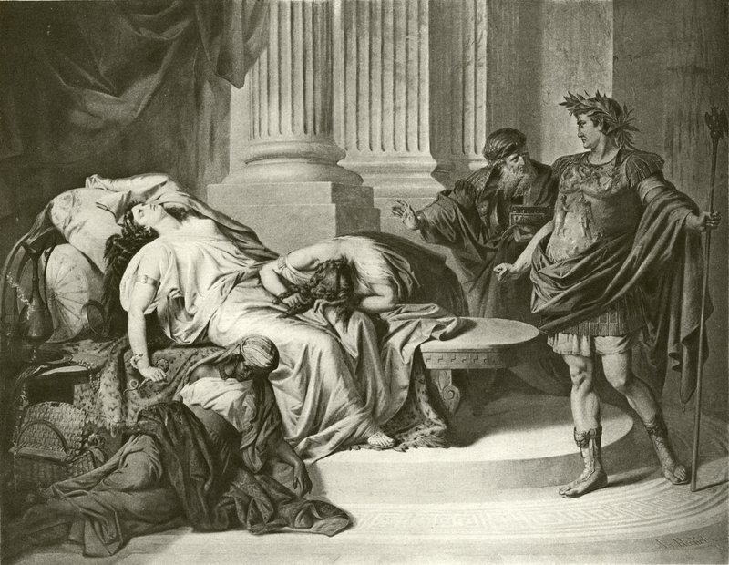 Augustus Caesar och Kleopatra (gravyr) av August von Heckel