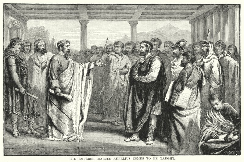 Kejsaren Marcus Aurelius kommer för att bli undervisad (gravyr) av Auguste Francois (after) Laby