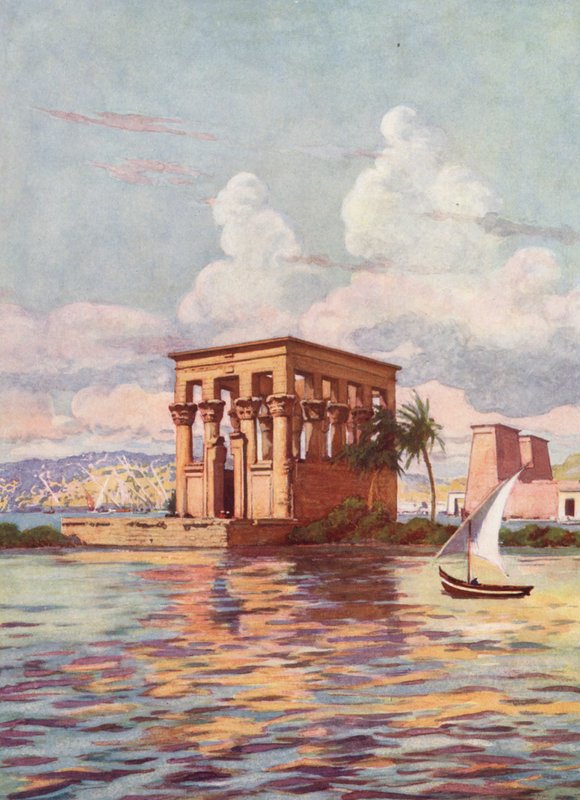På ön Philae, Egypten (färglitografi) av Auguste Gerardin