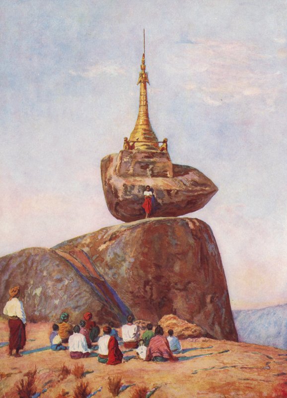 Sampan Pagoda, Burma (färglitografi) av Auguste Gerardin