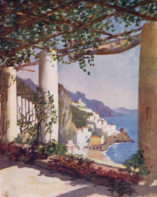 Amalfi från terrassen på Cappucini Hotel, höst (färglitografi) av Augustine Fitzgerald