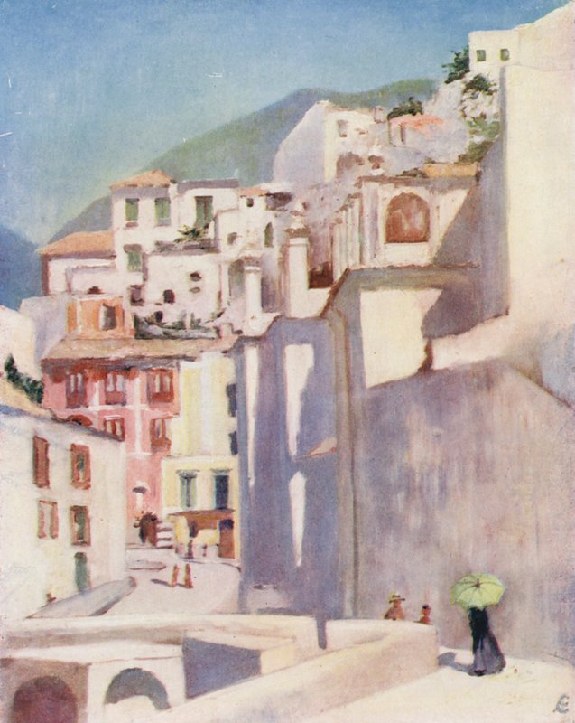 Amalfi på sommaren (färglitografi) av Augustine Fitzgerald