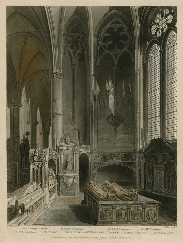 Västra sidan av St Erasmus Chapel, Westminster Abbey, London av Augustus Charles Pugin