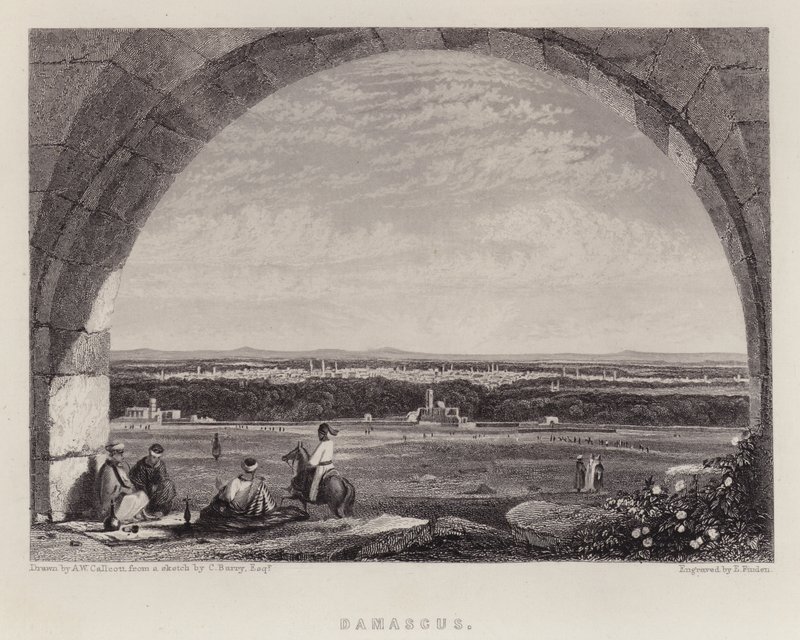 Damaskus (färg litho) av Augustus Wall (after) Callcott