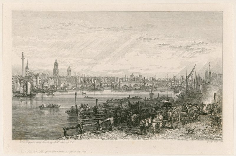 Konstruktion af New London Bridge, 1826 swed av Augustus Wall Callcott