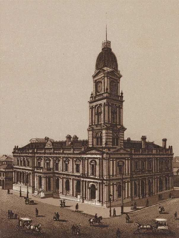 Melbourne, Australien: Hotham stadshus (litografi) av Australian School