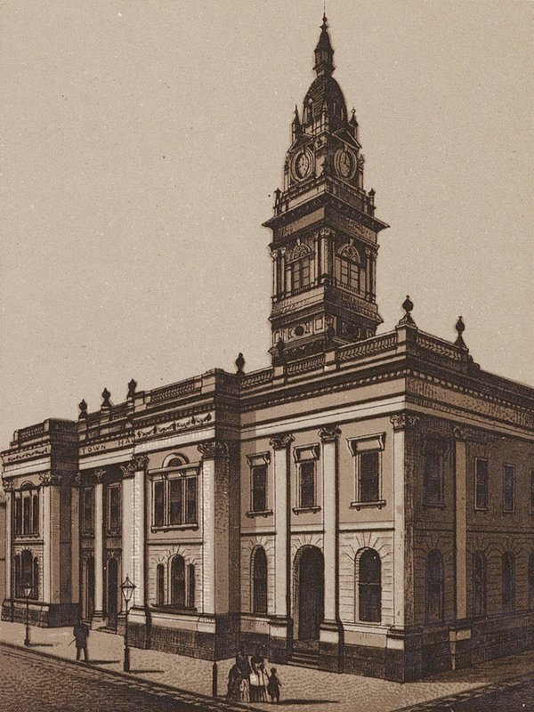 Melbourne, Australien: Prahrans stadshus (litografi) av Australian School