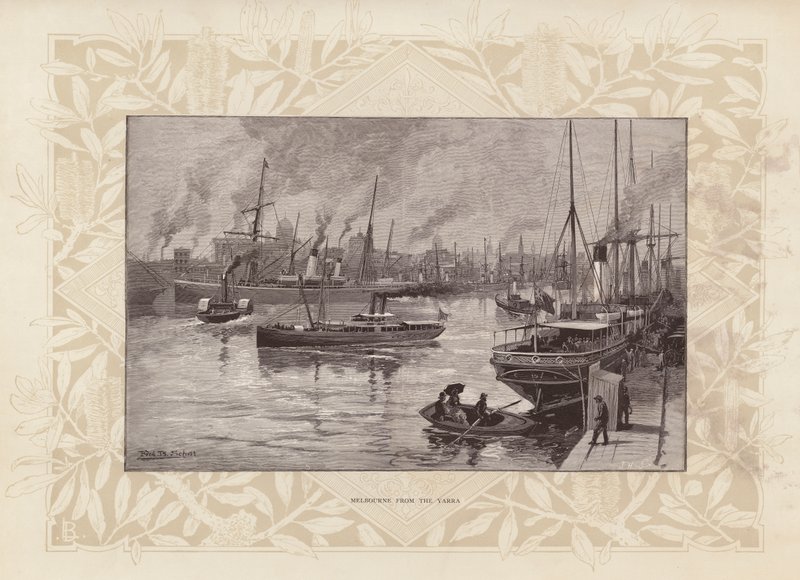 Melbourne från Yarra (gravyr) av Australian School
