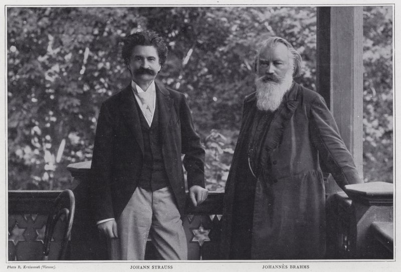 Kompositörerna Johann Strauss den yngre och Johannes Brahms, Wien av Austrian Photographer