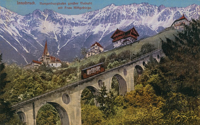 Innsbruck - bergbana och viadukt. Vykort skickat 1913. av Austrian Photographer
