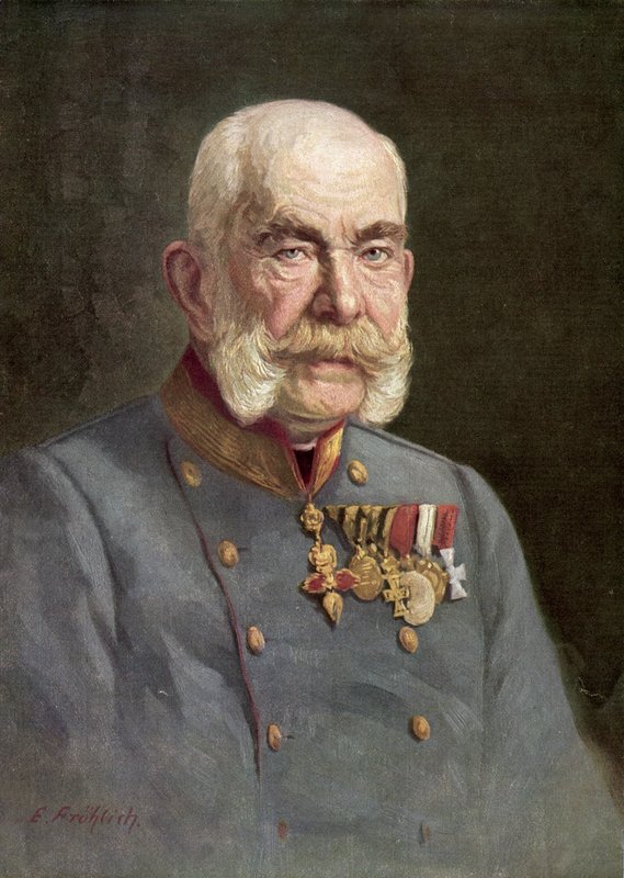 Franz Joseph I, kejsare av Österrike (färglitografi) av Austrian School