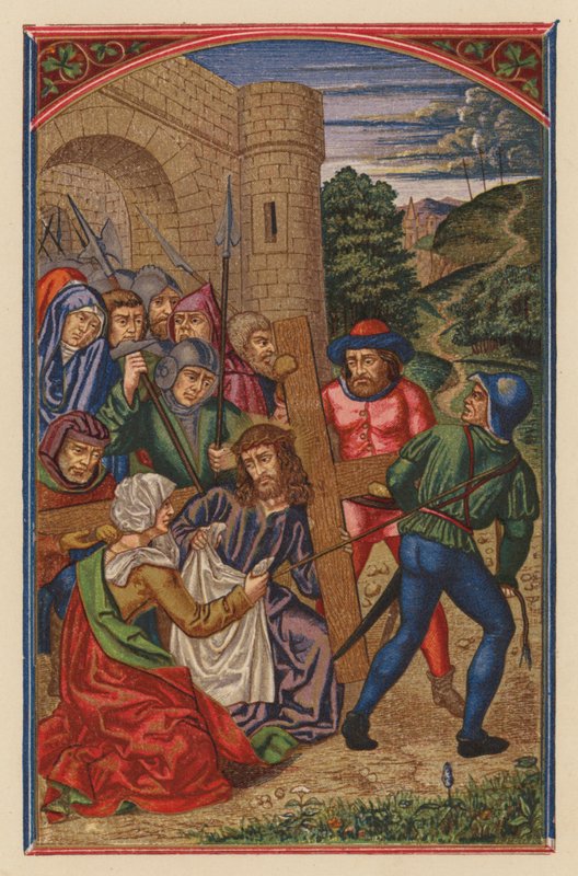 Jesus smickrar korset (chromolith) av Austrian School