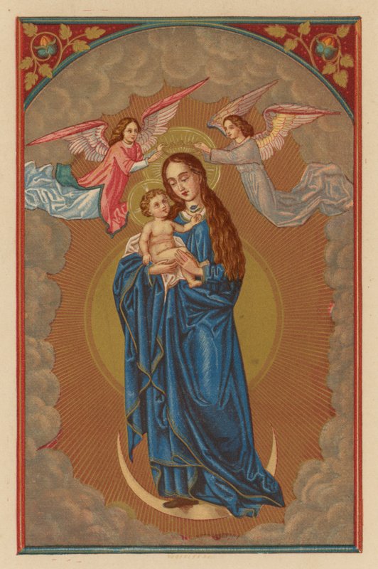 Jesusbarnet visar en blomma (chromolith) av Austrian School