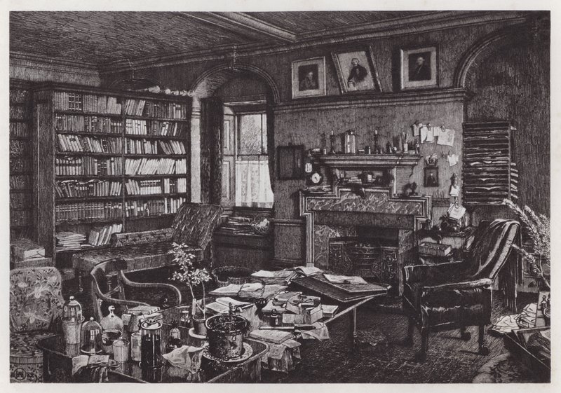 Charles Darwins studie på Down House (litho) av Axel (after) Haig