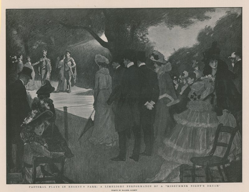 Pastoralspel i Regents Park: en limelightföreställning av en midsommarnattsdröm (gravyr) av Balliol (after) Salmon