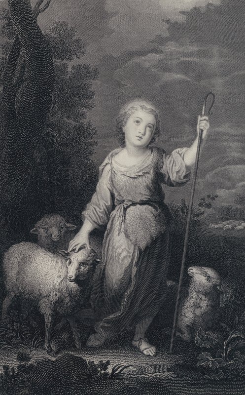 Den gode herden (gravyr) av Bartolome Esteban (after) Murillo