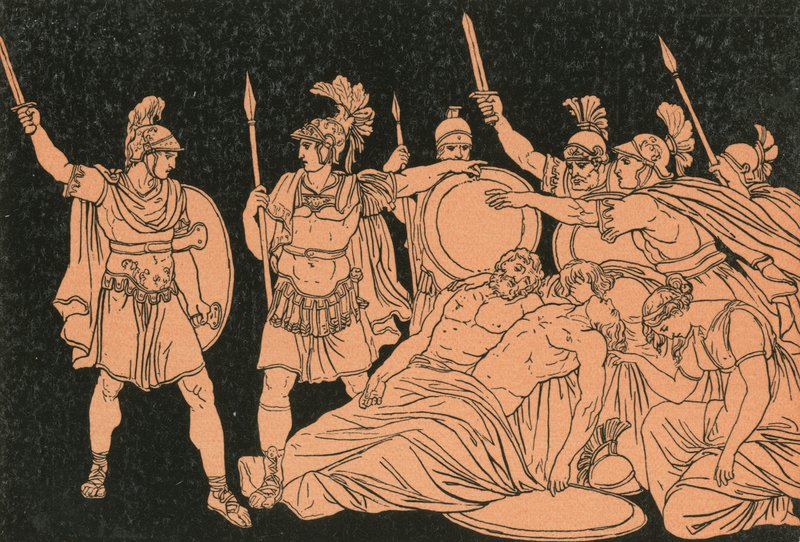 Turnus överlämnar Almas och Galaesus kroppar. av Bartolomeo Pinelli