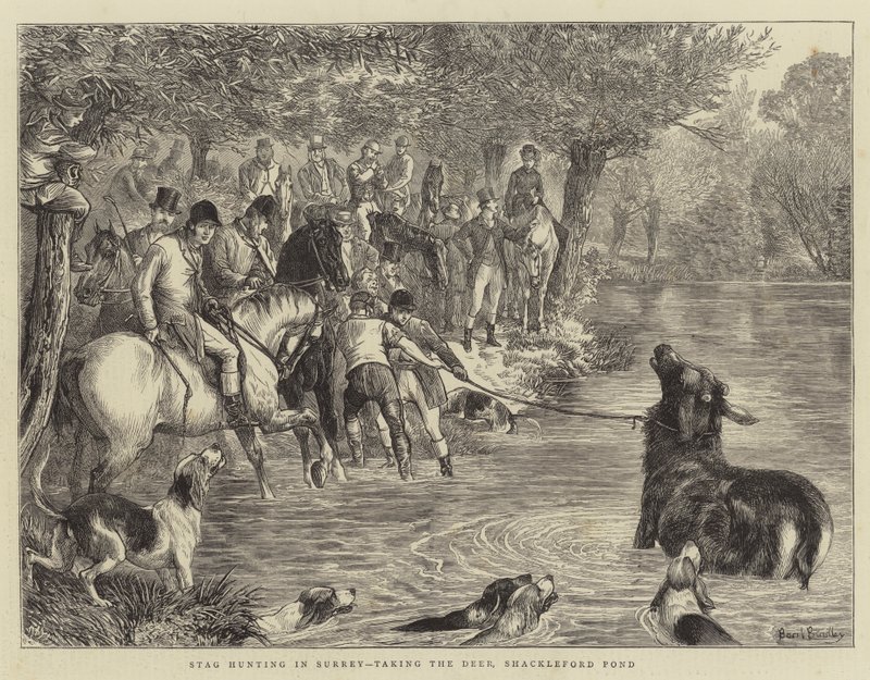 Hjortjakt i Surrey, ta hjortarna, Shackleford Pond av Basil Bradley
