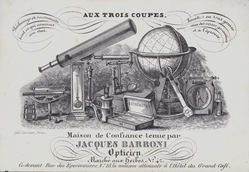 Annons för Jacques Barboni optiska instrument (litho) av Belgian School