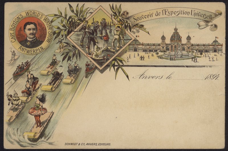 Captain Boytons World Water Show, souvenir från Exposition Internationale d"Anvers, Antwerpen, Belgien, 1894 av Belgian School