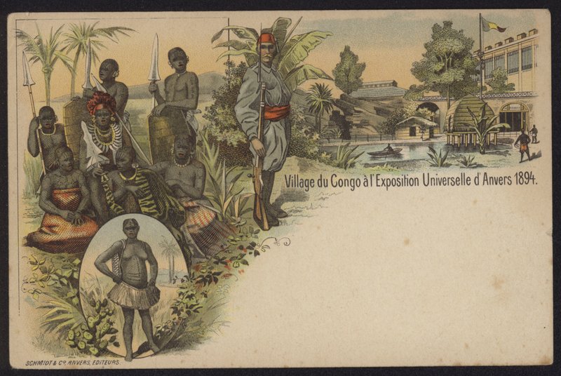 Kongolesisk by utställd på Exposition Internationale d"Anvers, Antwerpen, Belgien, 1894 av Belgian School