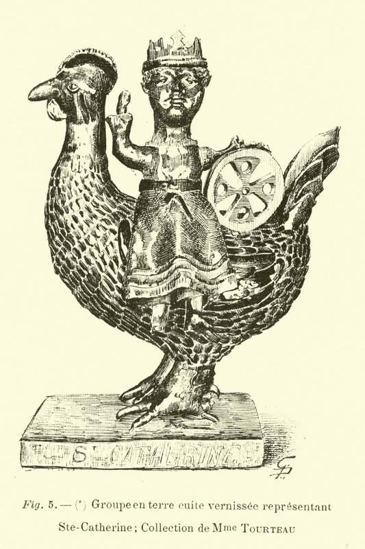 Glaserad terrakottafigur som föreställer St Catherine av Belgian School
