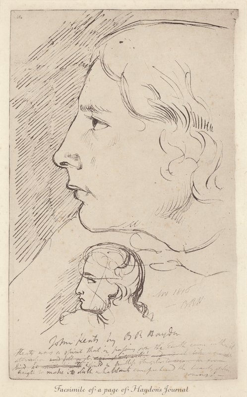 Skiss av den engelske poeten John Keats från den engelska konstnären Benjamin Haydons journal (litho) av Benjamin Robert (after) Haydon
