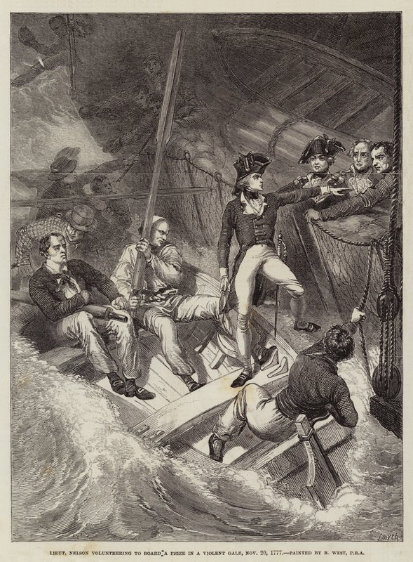 Löjtnant Nelson anmäler sig frivilligt till ett pris i en våldsam storm, 20 november 1777 av Benjamin West