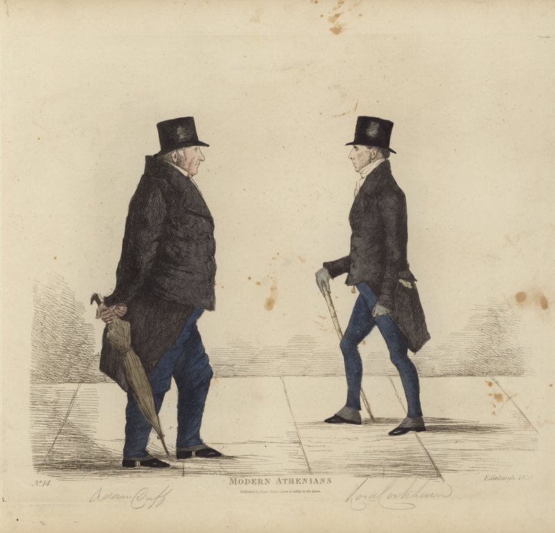 Eminenta Edinburghians, aka Modern Athenians, Adam Duff, Esq, Sheriff of Midlothian, The Hon Henry (Lord) Cockburn (färgad gravyr) av Benjamin William Crombie