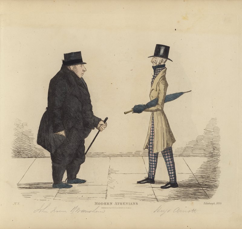 Eminenta Edinburghians, aka Modern Athenians, John R Irving, av Bonshaw, advokat, kapten Hugo Arnot, av Balcormo (färgad gravyr) av Benjamin William Crombie