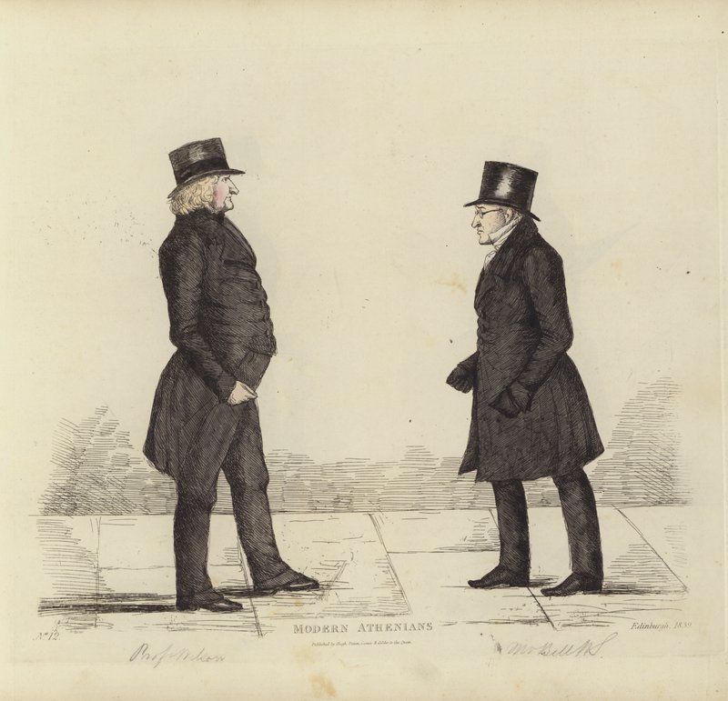 Eminenta Edinburghians, aka Modern Athenians, John Wilson, Esq, professor i moralfilosofi, George Joseph Bell, Esq, professor i skotsk lag (färgad gravyr) av Benjamin William Crombie