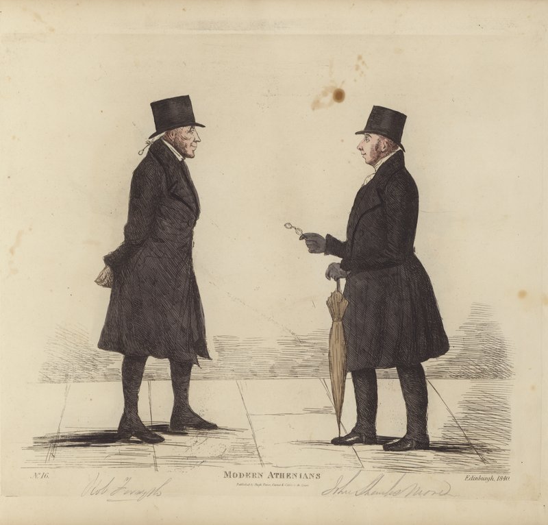 Eminenta Edinburghians, aka Modern Athenians, Robert Forsyth, Esq, Advocate, John Shank More, Esq, LLD, Advocate (färgad gravyr) av Benjamin William Crombie