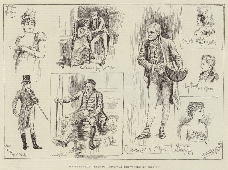 Skisser från That Dr Cupid, på Vaudeville Theatre av Bernard Partridge