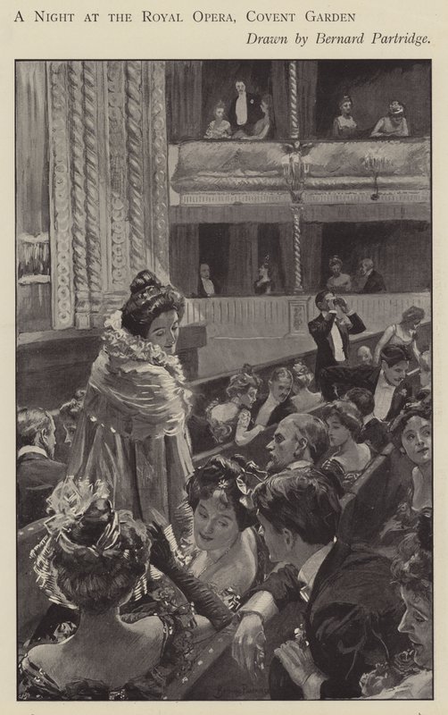 En natt på Royal Opera, Covent Garden, London (litho) av Bernard (after) Partridge