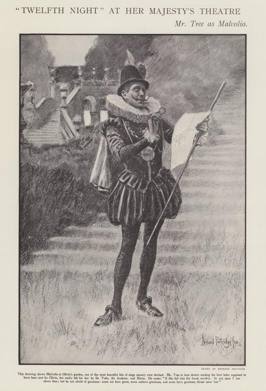 Herbert Beerbohm Tree som Malvolio i en produktion av Shakespeares Twelth Night på Her Majesty