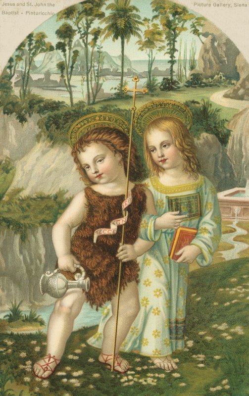 Jesus Kristus och Johannes Döparen (chromolitho) av Bernardino di Betto (after) Pinturicchio