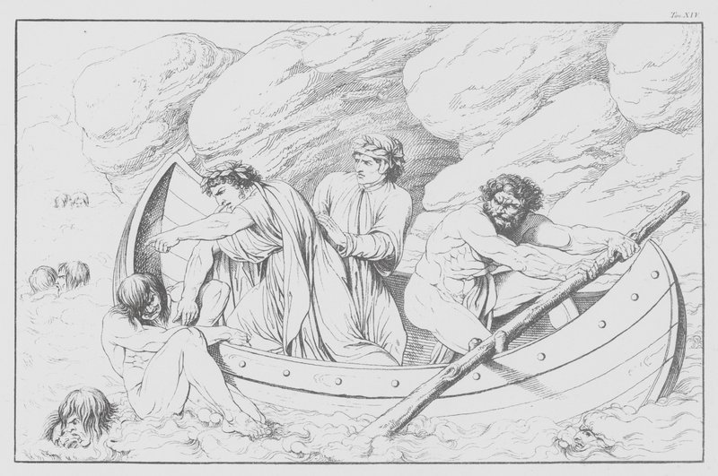 Dantes gudomliga komedi, Inferno (Helvetet), plansch XIV (litografi) av Bernhard Schuler