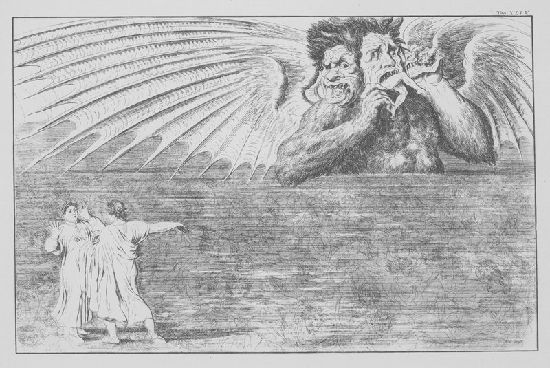 Dantes gudomliga komedi, Inferno (Helvetet), plansch XLIV (litografi) av Bernhard Schuler