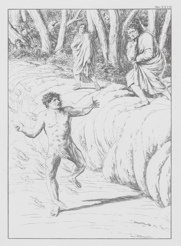 Dantes gudomliga komedi, Inferno (Helvetet), plansch XXVII (litografi) av Bernhard Schuler