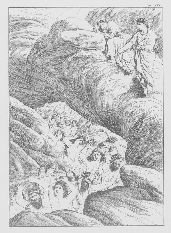 Dantes gudomliga komedi, Inferno (Helvetet), plansch XXXI (litografi) av Bernhard Schuler