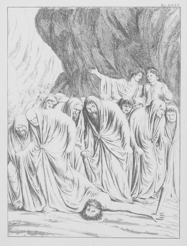 Dantes gudomliga komedi, Inferno (Helvetet), plansch XXXV (litografi) av Bernhard Schuler
