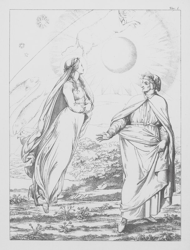 Dantes gudomliga komedi, Paradiso (himlen), plansch I (litografi) av Bernhard Schuler