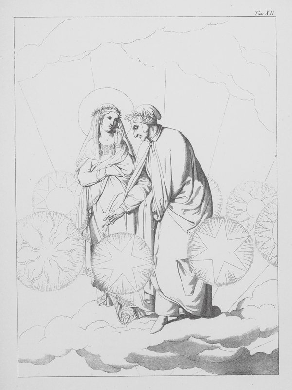 Dantes gudomliga komedi, Paradiso (himlen), plansch XII (litografi) av Bernhard Schuler