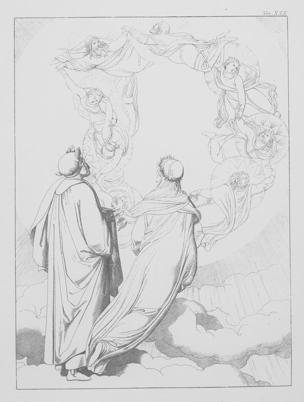 Dantes gudomliga komedi, Paradiso (himlen), plansch XIX (litografi) av Bernhard Schuler