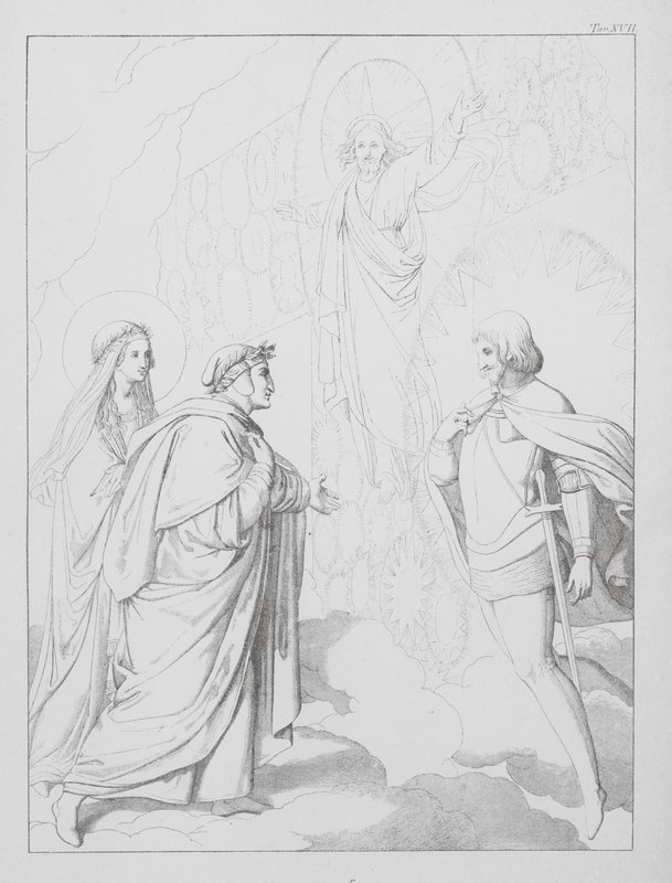 Dantes gudomliga komedi, Paradiso (himlen), plansch XVII (litografi) av Bernhard Schuler