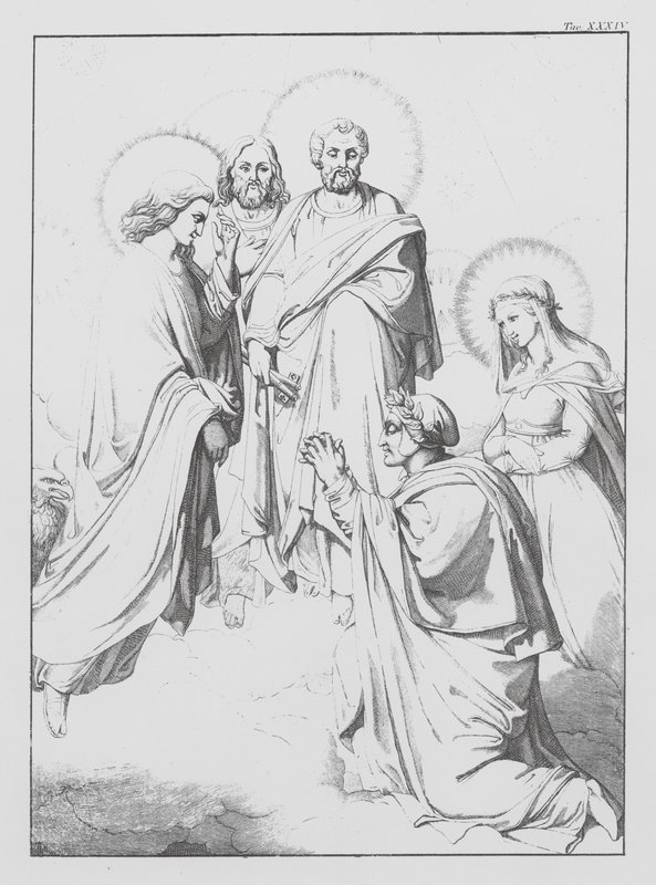 Dantes gudomliga komedi, Paradiso (himlen), plansch XXXIV (litografi) av Bernhard Schuler