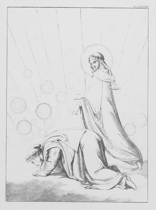 Dantes gudomliga komedi, Paradiso (himlen), plansch XXXVIII (litografi) av Bernhard Schuler