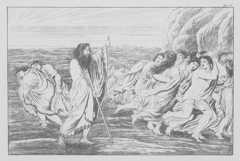 Dantes gudomliga komedi, Purgatorio (Skärselden), plansch V (litografi) av Bernhard Schuler